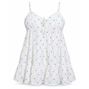 NWT No Boundaries Tiered Trapeze Dress XXL 20 White Blue Floral Cotton Mini